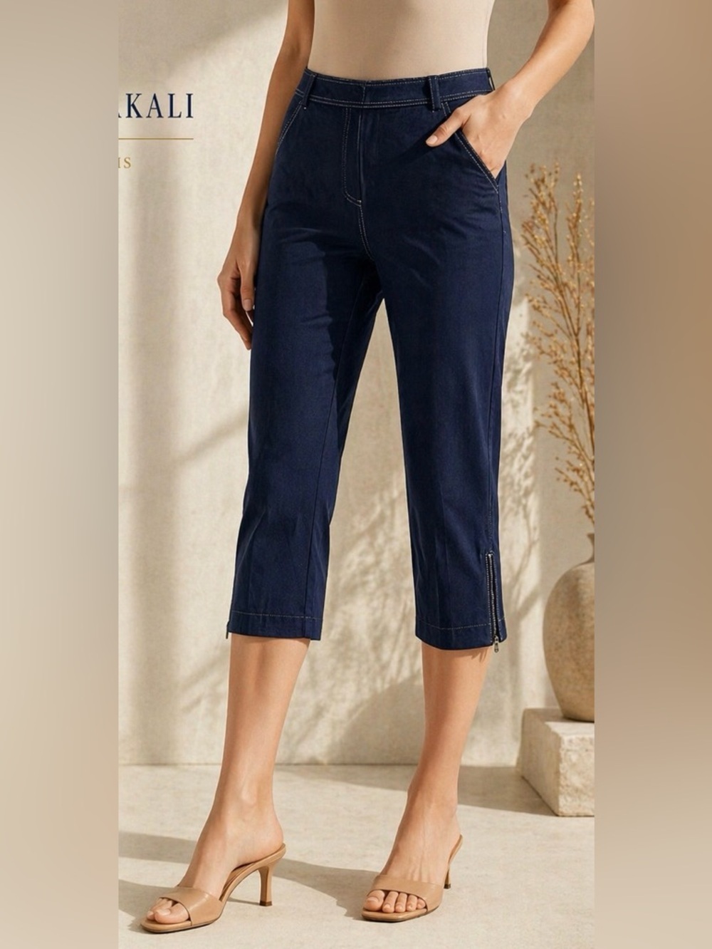 VINTAGE 90s Made in USA Alberto Makali Size 8 Capri Contrast Stitch Y2K 90s